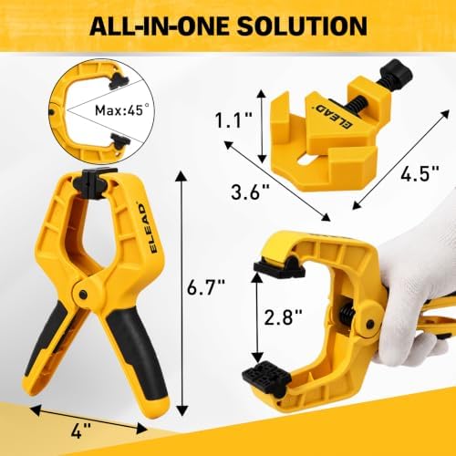 10-Piece Bar Clamps for Woodworking, 4PCS 6-inch & 2PCS 12-inch One-Handed F Clamp/Spreader with 132 LBS Load Limit, Spring Clamps, 90° Angle Clamp, Quick Release Grip