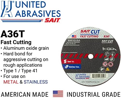 United Abrasives-SAIT 23050 A36T Fast Cutting Thin High Speed Cut-Off Wheels 3" x .035" x 3/8", 100 Pack