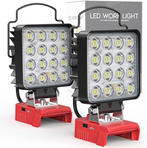 MtiolHig 2PCS Cordless LED Work Light Compatible with Milwaukee 18v Battery,112W 11200 Lumens Battery Powered LED Flood Light Only, with USB & Type-C Charging for Emergency, Workshop(Tool Only)