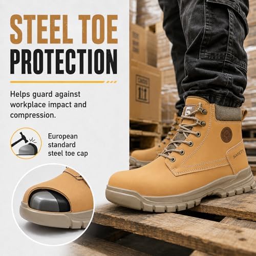 GUSAYEX Steel Toe Boots for Men Puncture Resistant Work Boots