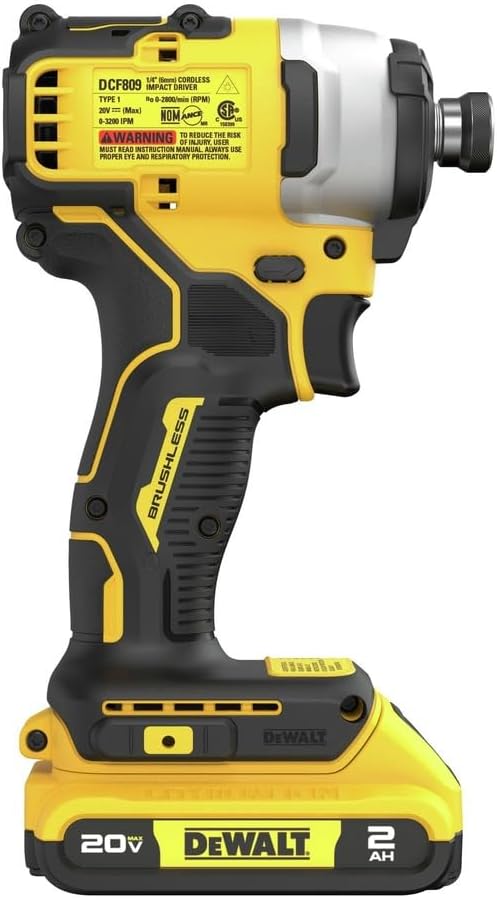 DEWALT DCF809D1R 20V MAX ATOMIC Lithium-Ion Brushless 1/4 in. Cordless Impact Driver Kit (2 Ah) (Renewed)