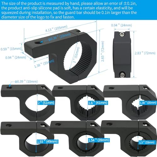 Aluminum Mounting Bracket Kit Tube Clamp 2Pcs 1.37" 1.5" 2" Bullbar Roof Rack Roll Cage Horizontal Bar Clamp Mounting Kit fit for Trucks Car ATV Motorcycle Truck