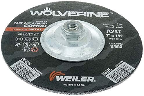 Weiler 56425 Wolverine Type 27 Cut and Grind Combo Wheel, A24T, 5/8" 11 UNC Nut, 7" x 1/8", Aluminum Oxide, 7" Diameter (Pack of 10)