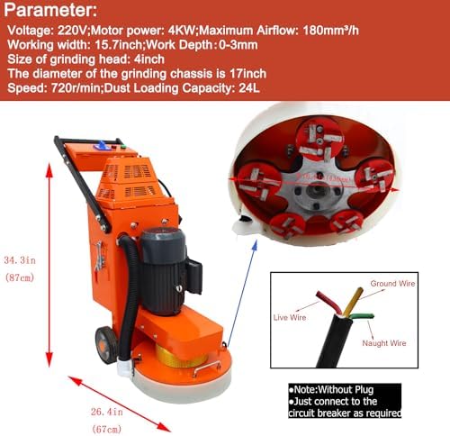 INTBUYING Concrete Floor Grinder Machine with Dust Collector Concrete Cement Ground Grinder Built in Blower Epoxy Floor Grinding Machine Hand-push Terrazzo Marble int Removal Foldable Design 220v