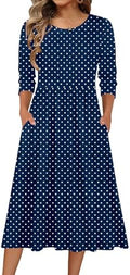 Zeagoo 3/4 Sleeve Women's Dress Casual Aline Summer Fall Midi Long Dresses