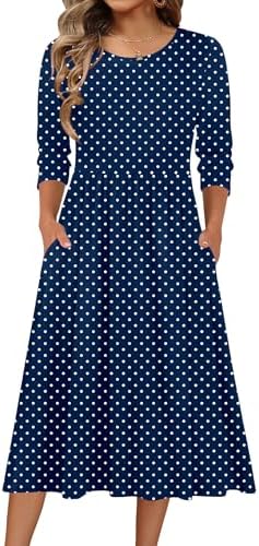 Zeagoo 3/4 Sleeve Women's Dress Casual Aline Summer Fall Midi Long Dresses