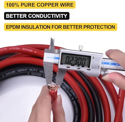 4 Gauge Battery Cable, 10FT Red + 10FT Black 4 AWG Pure Copper Wire Welding Cable, for Automotive, Battery, Solar and Generator, Standard USA OFC Wire