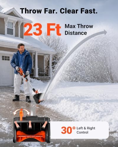 VOLTASK 24V Cordless Snow Shovel, 13 Inch Electric Snow Blower, 23 Ft Snow Thrower, 4Ah Battery Snow Shovel with Directional Plate & Adjustable Front Handle (Battery & Quick Charger Included), Black