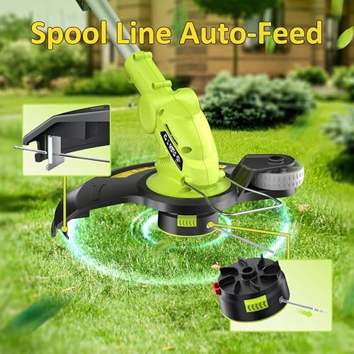 Electric String Trimmer Cordless with 2x2.0Ah Battery, 20V Weed Wacker Weed Eater with Charger, 12-inch Lawn Mover & Edger Lawn Tool, Powered Grass Trimmer Spool Line for Yard, Garden, Foldable Shaft