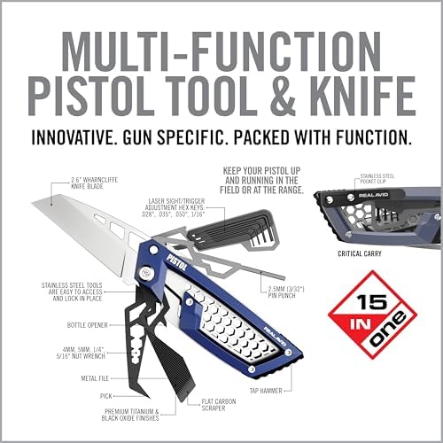 Real Avid Gun Tool Edge Pistol – Compact EDC Multitool with 2.6 Inch Knife Blade, Hex Keys, 3/32" Pin Punch, Nut Wrenches, Tap Hammer and Pick - Everyday Carry Tool for Sight Adjustments & Disassembly