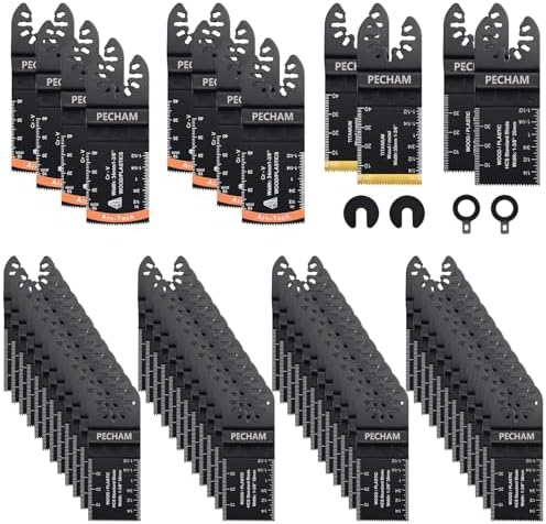 Oscillating Saw Blades, PECHAM 64PCS Professional Universal Titanium Multitool Blades for Wood Plastics Metal Quick Release Multi Tool Kits Fit Rockwell Ridgid Ryobi Milwaukee Chicago