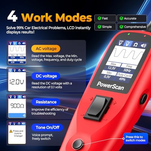 Autel PowerScan PS100 Circuit Tester 2.0, 12-24V Power Circuit Probe Tool