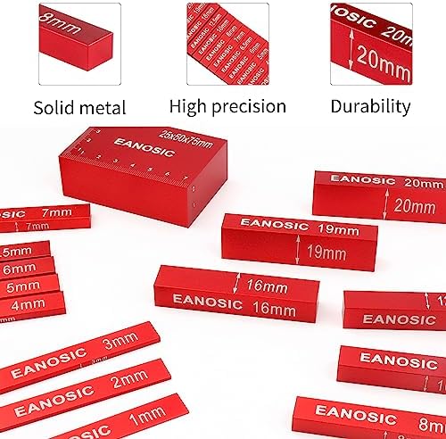 EANOSIC Metric Setup Blocks Height Gauge Set, 15pcs Precision Aluminum Setup Bars Guage Block Set for Router and Table Saw Accessories Woodworking Set Up, Bars Include Laser Engraved Size Markings