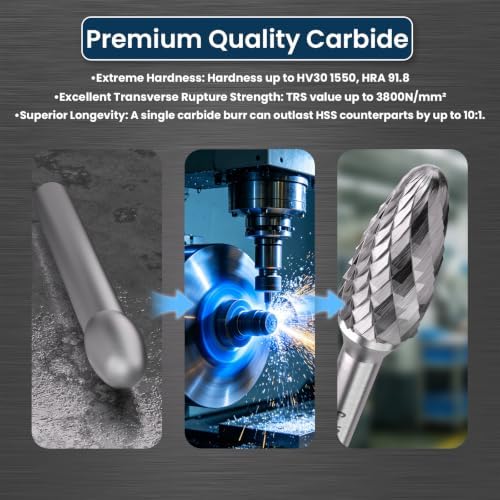 LU&MN SF-5 Tungsten Carbide Burr, 1/2" Head 1/4" Shank, 3 Pcs