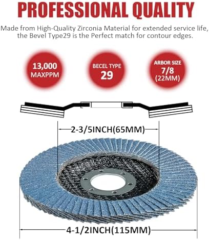 60 Pack Flap Discs 120 Grit, 4 1/2" x 7/8" for Angle Grinder,Type 29 Zirconia Grinding Wheel for Metal,Wood,Stainless Steel, Sheet Metal