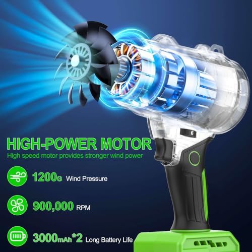 Cordless Leaf Blower, 6 Variable Speeds, 2×3.0Ah Batteries & Charger