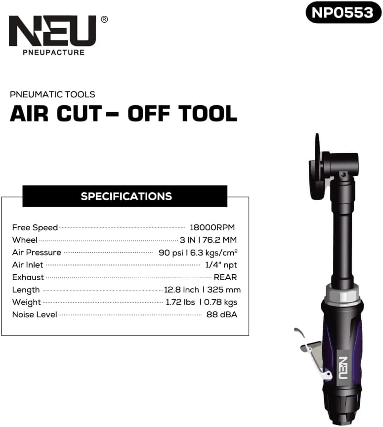 Air Cut off Tool,PNEUPACTURE 3 inch Cut off Tool,18000RPM,360-degree guard,Extended Handle, Apply to Cutting Various Materials