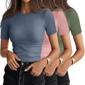 Ficerd 3 Pack Women's Ribbed Short Sleeve T-Shirts