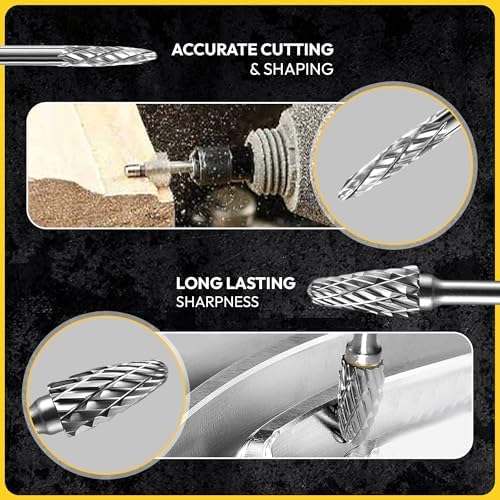 20Pcs Carbide Burr Set - 1/8" Shank Tungsten Die Grinder Bits, Double Cut - Compatible with Dremel & Milwaukee - Cutting, Engraving, Deburring - Rasp Accessories - Metal, Steel, Aluminum