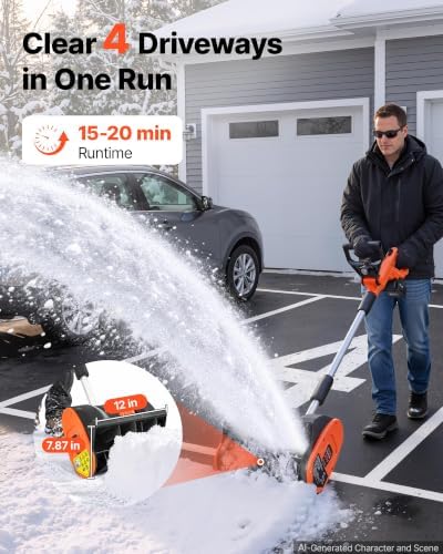 VEVOR Electric Snow Shovel 20V 12" Battery-Powered Cordless Snow Blower