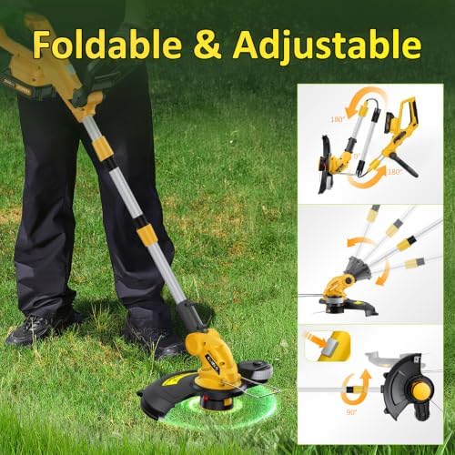 20V Electric Weed Wacker Edger Lawn Tool, Battery Powered Weed Eater 12-Inch Cordless String Trimmer Grass Trimmer Lightweight Yard Tools for Garden, Lawn Mower Cutter with 2 2.0Ah Battery and Charger