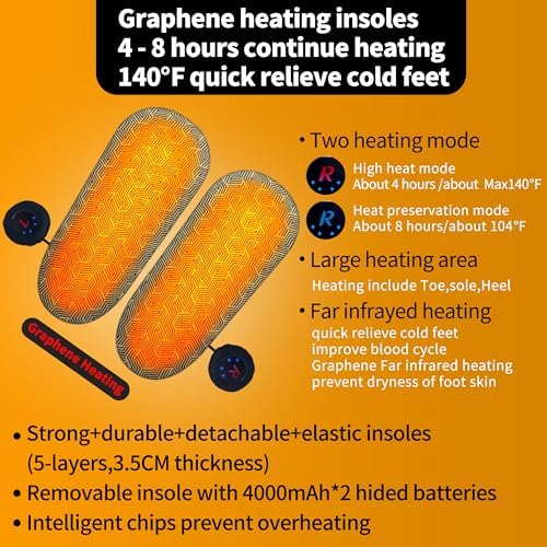 Rechargeable Walking Foot Warmer for Cold Feet, Cordless Graphene Heated Boots for Women Indoor, 4-8 Hours Heat, Washable & Removable, Electric Heated Slippers