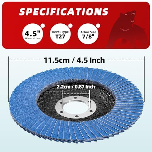 50 Pack 40 Grit Zirconia Flap Discs 4.5" x 7/8" T27 for 4 1/2 Inch Angle Grinder Flap Wheels Heavy-Duty Grinding & Sanding Discs for Metal, Wood, Stainless Steel
