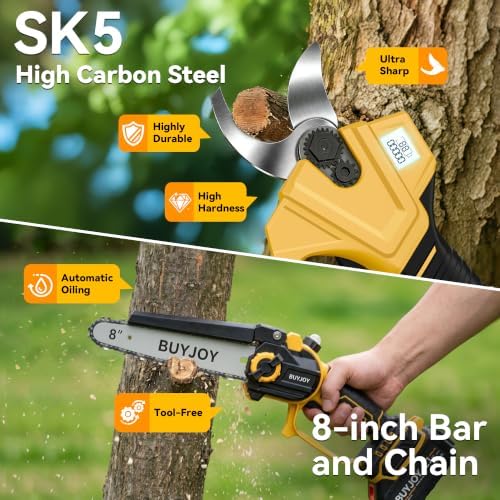 BUYJOY 4-in-1 Electric Pruning Shears & 8 Inch Pole Saw Combo