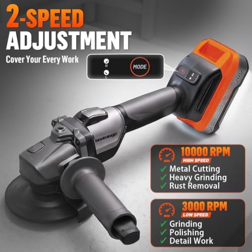 Angle Grinder Cordless 20V with 2*5.0Ah Batteries & Charger Brushless Motor