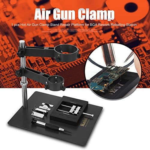 Heavy Duty Hot Air Gun Holder Cast Aluminum Base Clamp with 2 Fixtures for BGA Rework Soldering Station