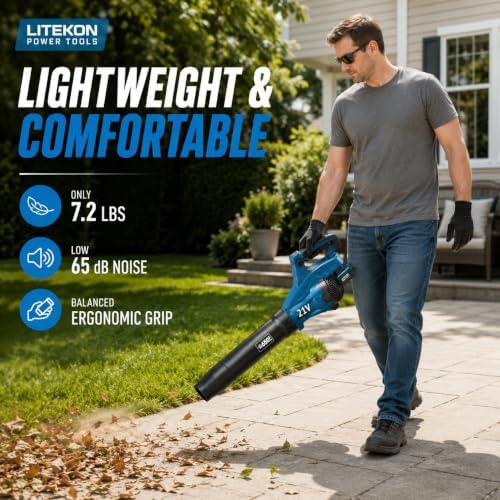 LITEKON Leaf Blower Cordless, 650CFM & 13 Speed Modes, Brushless Electric Cordless Leaf Blowers with 2 x 5.0Ah Batteries and Charger, 21V Powerful Blowers for Lawn Care, Blowing Leaves, Dust, Blue