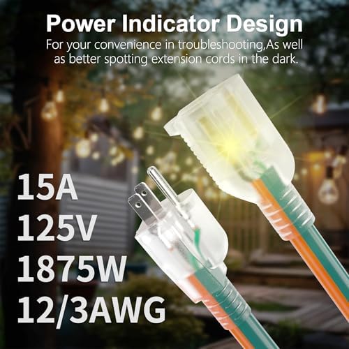 HUANCHAIN 25 FT 12/3 Gauge Extension Cord Orange Green, Outdoor Waterproof