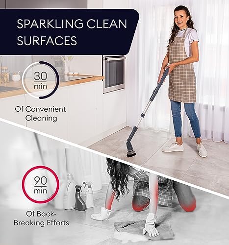 GENIANI Electric Spin Scrubber - 360 Cordless Powerful Scrub Brush for Cleaning Bathroom, Tile, Floor, Tub & Shower with Adjustable Extension Handle & 3 Replaceable Rotating Brush Heads (Gloss Black)