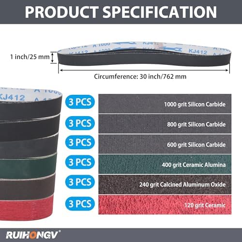 1x30 Sanding Belts for Knife Sharpening, 120-1000 Grit, 18 Variaty Pack