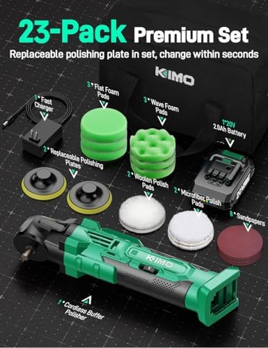 KIMO 20V Cordless Polisher, 24PCS Car Buffers & Polishers Kit for Detailing