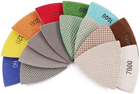 Triangle Diamond Sandpaper Sheet Discs Sanding Pads for for Grinding Stone Glass Ceramic 3"(80mm) Mix Grit/8pcs