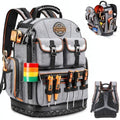 LOKASS Tool Backpack Heavy Duty, 18.5 in, 56 Pockets, Molded Bottom, Gray
