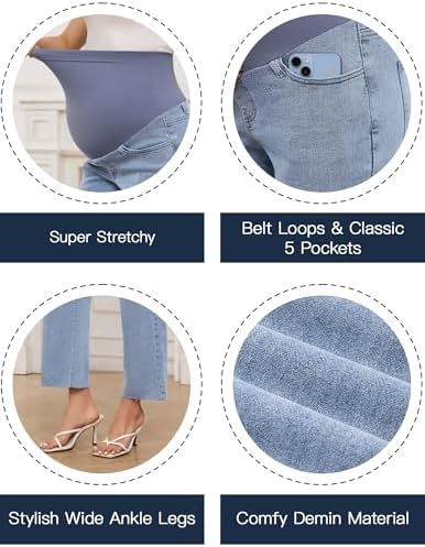 fitglam Women's Maternity Jeans Straight Leg Relaxed Fit Over Belly Pregnancy Denim Work Pants Maternity Clothes with Pockets