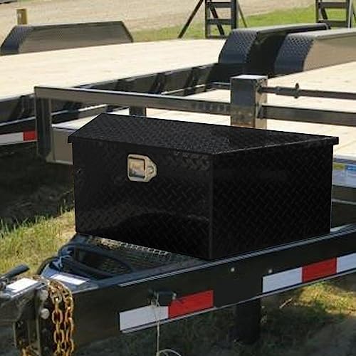 BLACKHORSE-RACING 39" Aluminum Diamond Plate Trailer Tongue Box, Black | Heavy Duty Aluminum Tongue Tool Box,Secure Storage Tool Box Organizer for Trailers, ATVs, RVs, and Truck Beds-39"x12"x16.5"