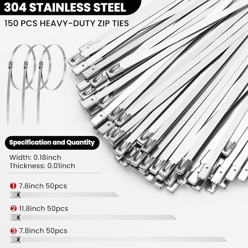 Stainless Steel Cable Tie Gun Set Metal Zip Tie Tool Kit (Black)