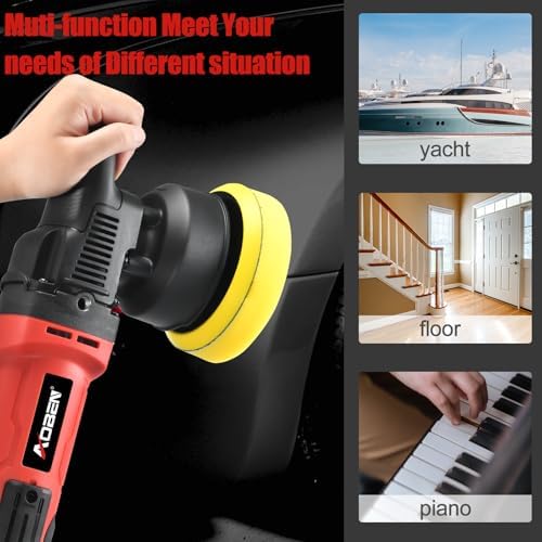 AOBEN 5 Inch Dual Action Polisher – 16mm Long Orbit Random Orbital Buffer with 6 Variable Speeds (1000-5500 RPM), Detachable Handle, and 7 Buffing Pads for Car Polishing, Waxing, and Scratch Removal