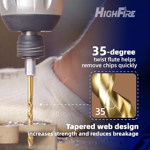 Highfire 6 PCS 3/8 Inch 135 Degrees Split Point Hex Shank Drill Bits, TiN Coated High Speed Steel, Ideal for Steel, Aluminum & More