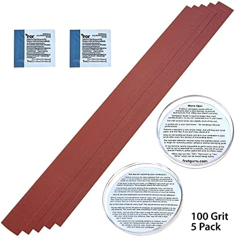 FretGuru Leveling Beam Replacement Sandpaper - 100 Grit 5 - Pack Self - Adhesive Strips for All Sanding Beam Fret Leveler 16” 400mm P100
