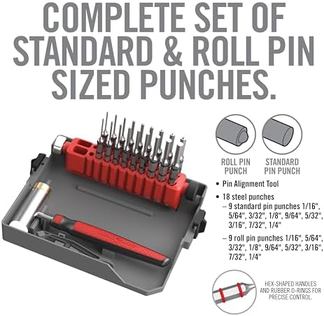 Real Avid Master Bench Block Pro-Kit - Non-Marring Armorers Block, Roll Pin Punch Set & Standard Pin Punch Set + Hammer with 4 Interchangeable Heads