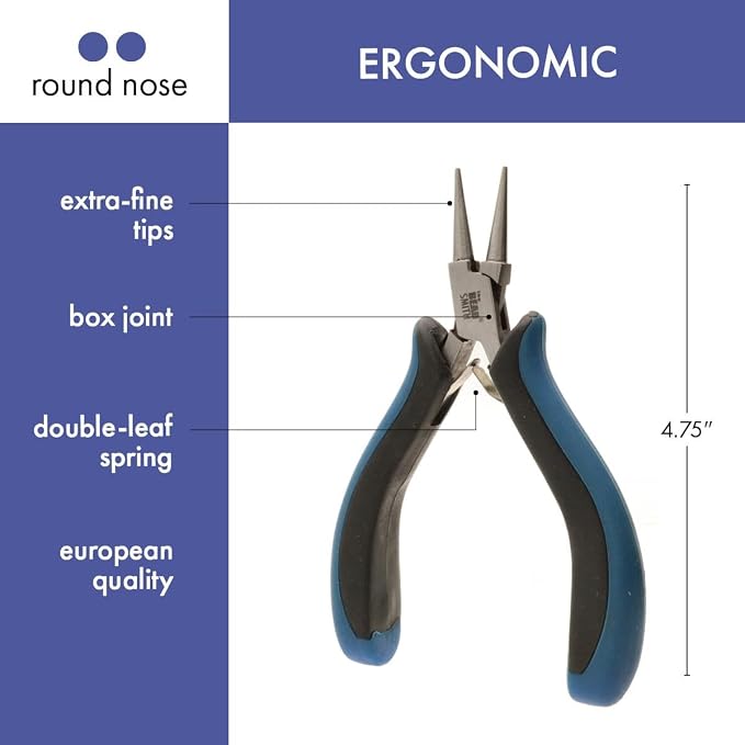 The Beadsmith Ergonomic Round Nose Pliers – 5 inches (127mm) – Comfortable Ergonomic Grip, Double-Leaf Springs & Polished Steel Head – Extra-Fine Tips for Precision to Medium Level Work