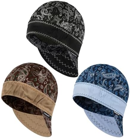 Fullsheild Reversible Welding Cap FR Cotton Welder Hat, Black+Blue+Brown