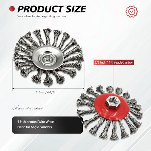 24 Pack 4-1/2 Inch Twist Knotted Wire Wheel Brush for 4 1/2 Angle Grinder with 5/8 Inch-11 Threaded Arbor Carbon Steel Wire Wheel for Heavy-Duty Conditioning Removing Rust