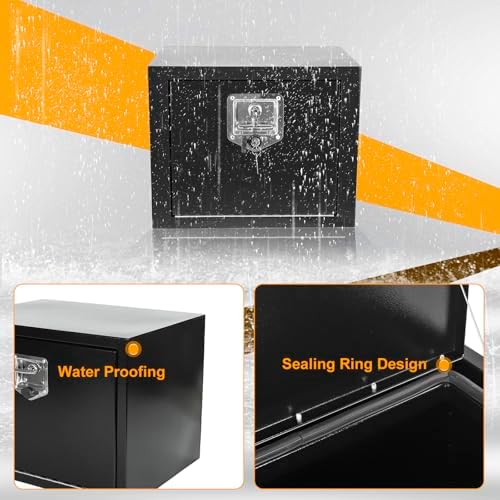 Underbody Truck Box Steel Storage Tool Box,18 x 12 x 14 Tool Chest Organizer w/Lock and Keys For Pickup,Truck Bed, RV, Trailer,Heavy Duty Waterproof Black box