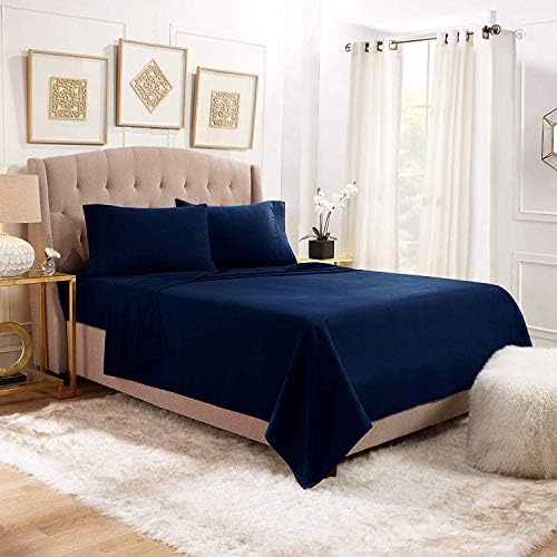 JS Sanders Affordable Microfiber 6 PC Bed Sheet Set - Queen Size, Navy Blue