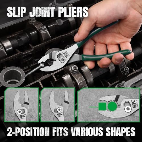 SK Tools USA 5-Piece Pliers Set, Clamping & Cutting Pliers, Roll-Up Pouch | 6" Slip Joint Pliers, 7" & 10" Groove Joint Pliers, 8" Long Nose & Angled Diagonal Pliers, High Carbon Steel, Padded Handle
